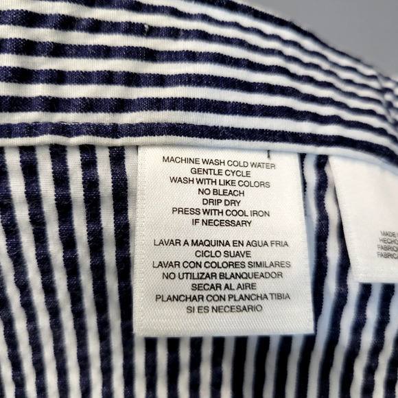 Anne Klein Skirt Womens 12 Navy White Striped Seersucker Cotton Blend Side Zip - Picture 10 of 14